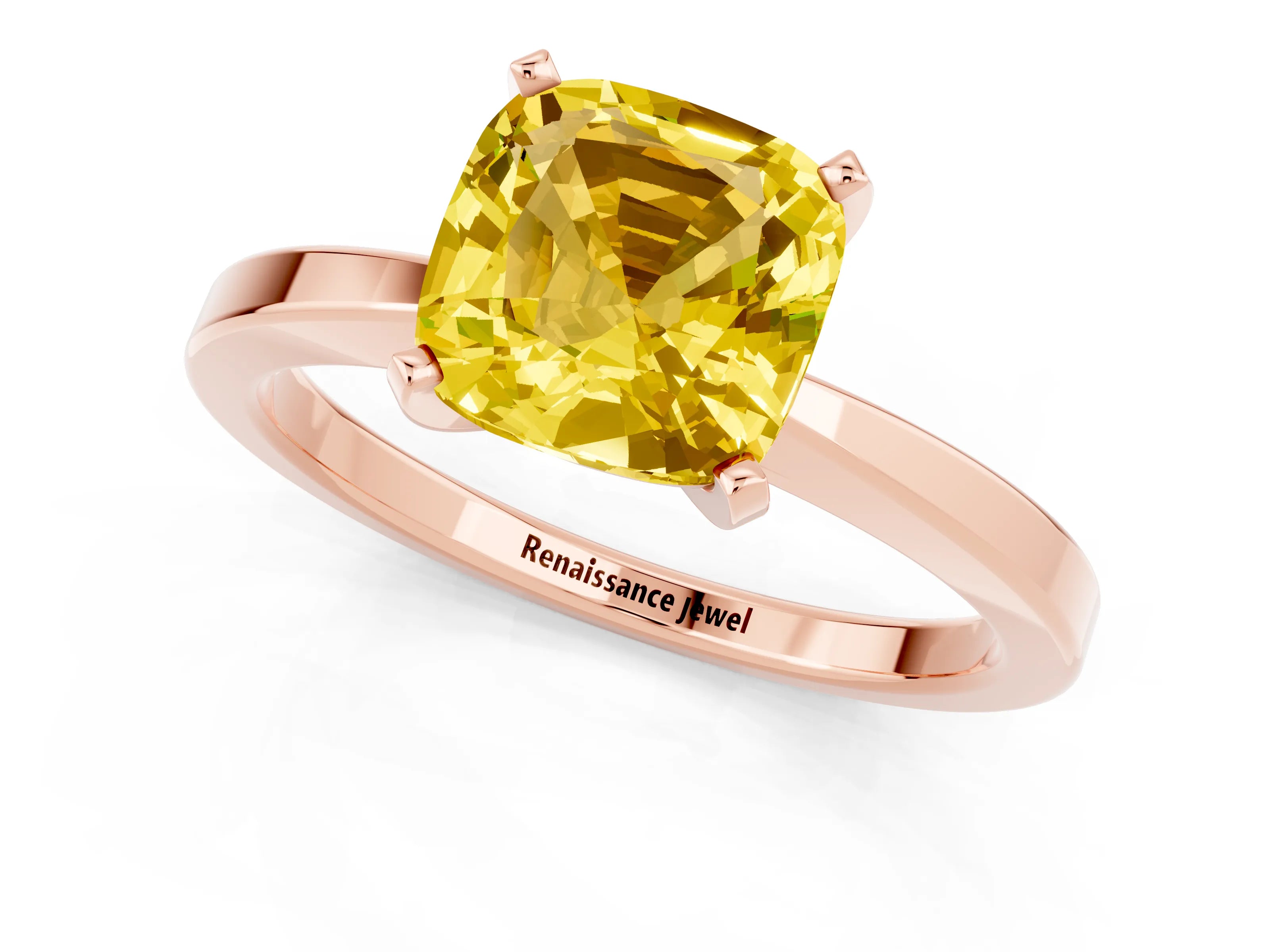 Rose gold Cushion Cut Yellow Sapphire Solitaire Engagement Ring with Classic Band and Four-Prong Setting_61