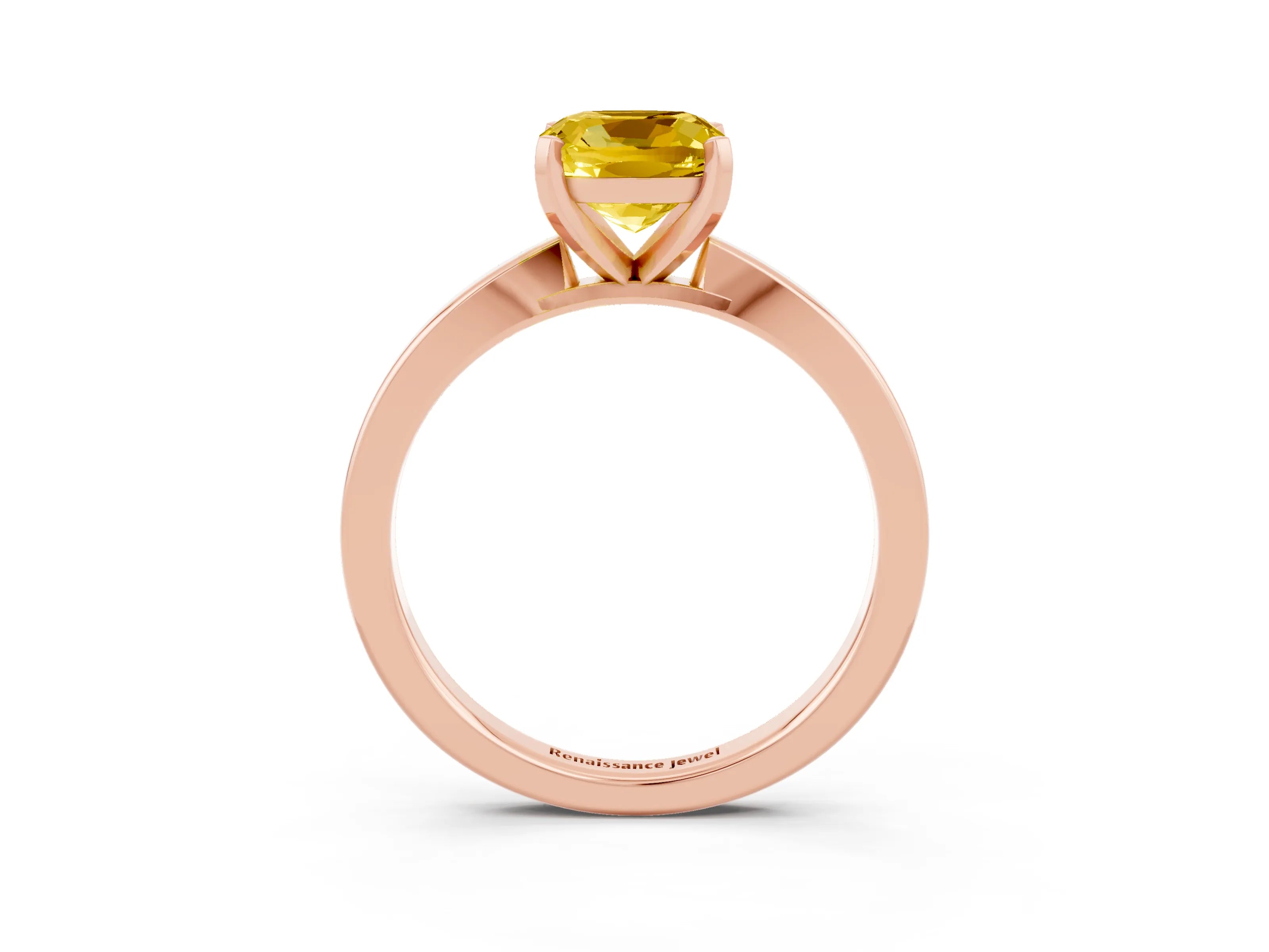 Rose gold Cushion Cut Yellow Sapphire Solitaire Engagement Ring with Classic Band and Four-Prong Setting_63