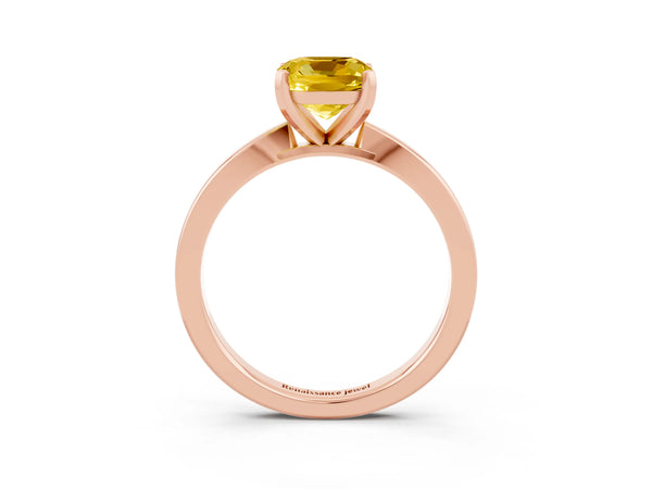 Rose gold Cushion Cut Yellow Sapphire Solitaire Engagement Ring with Classic Band and Four-Prong Setting
