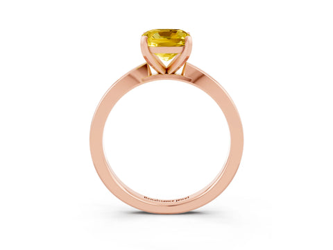 Rose gold Cushion Cut Yellow Sapphire Solitaire Engagement Ring with Classic Band and Four-Prong Setting_63