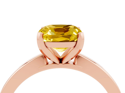 Rose gold Cushion Cut Yellow Sapphire Solitaire Engagement Ring with Classic Band and Four-Prong Setting_64