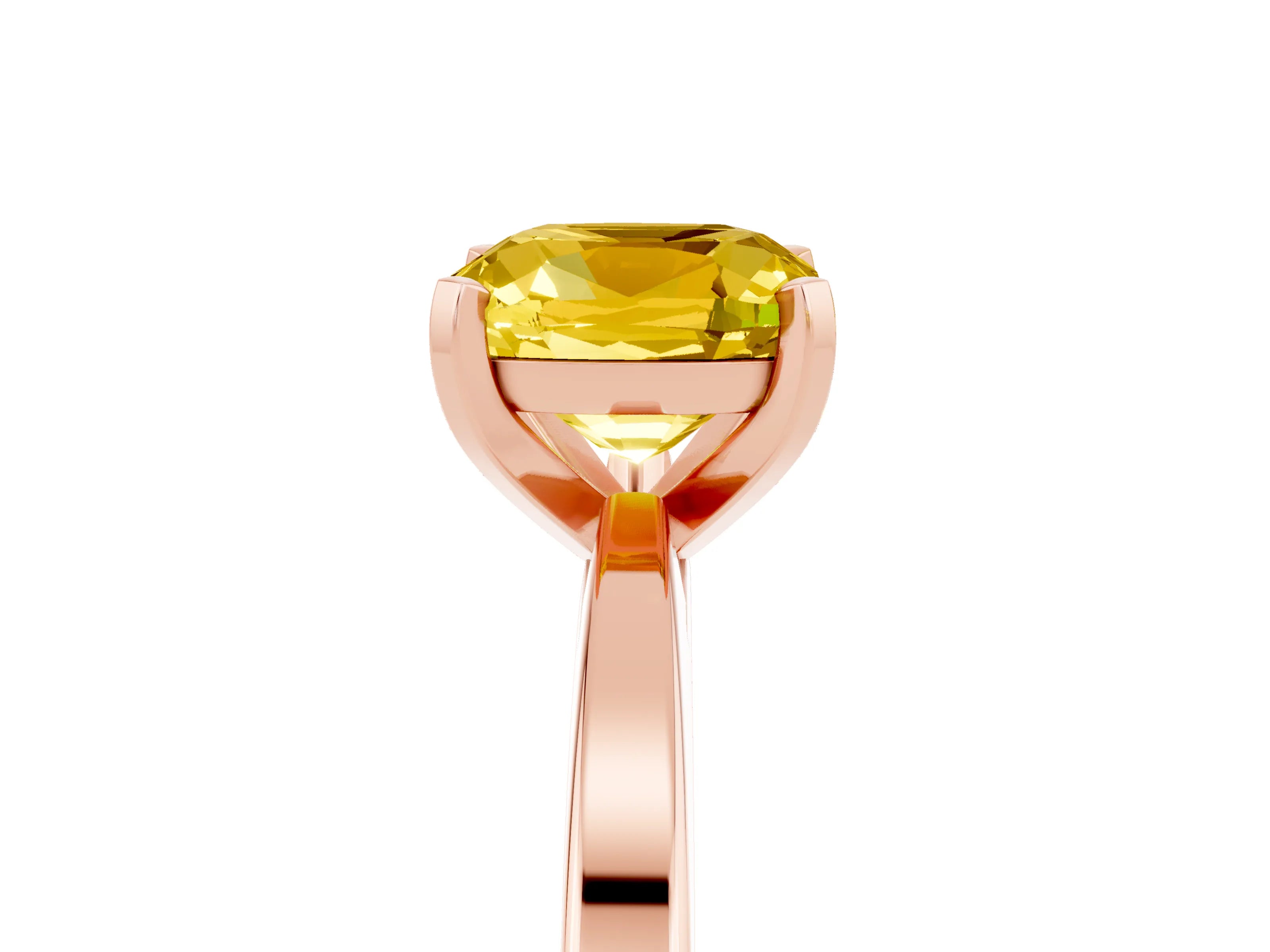 Rose gold Cushion Cut Yellow Sapphire Solitaire Engagement Ring with Classic Band and Four-Prong Setting_65