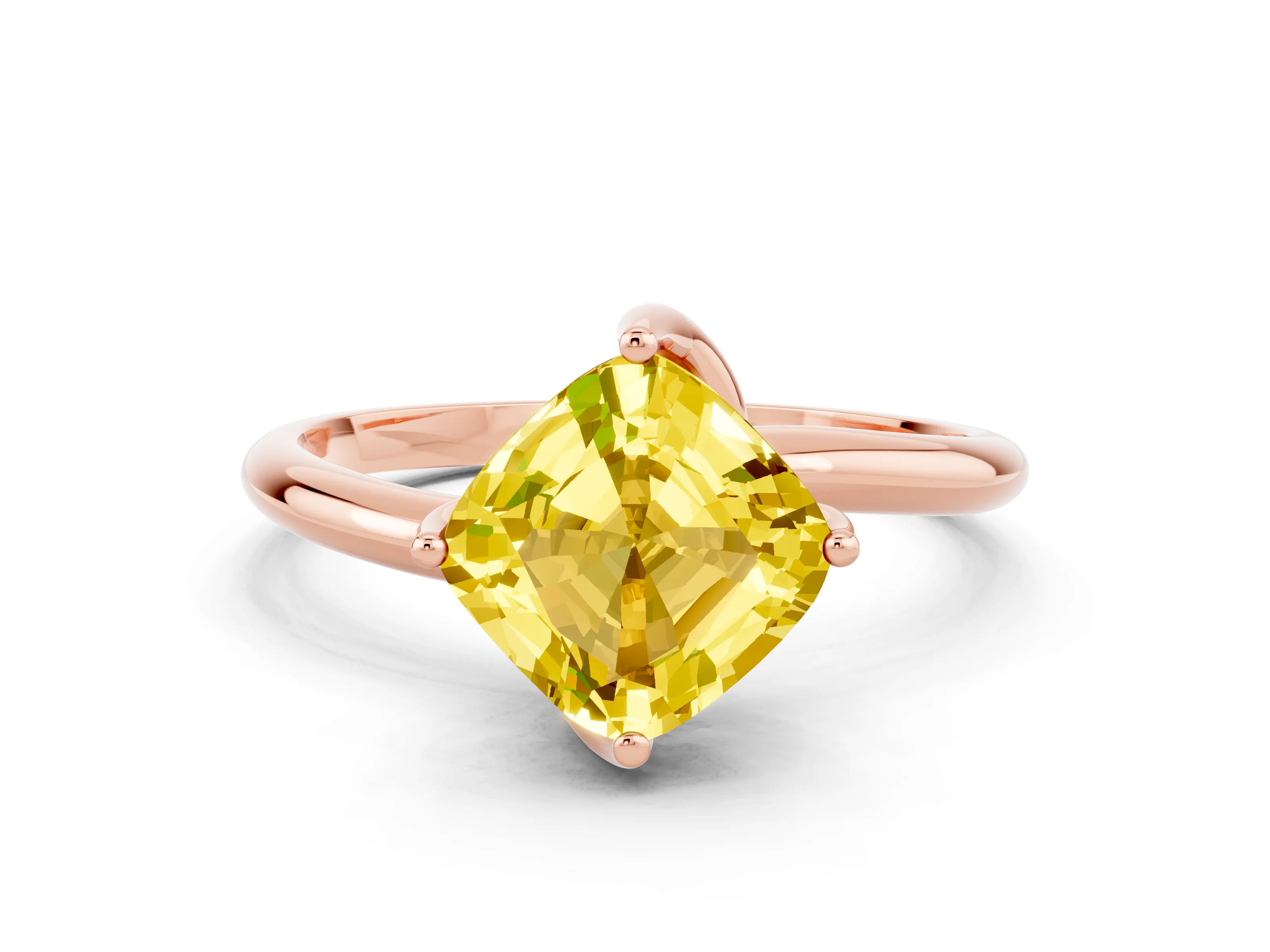 Rose gold Cushion Cut Yellow Sapphire Solitaire Engagement Ring with Four-Prong Setting and Classic Band_12