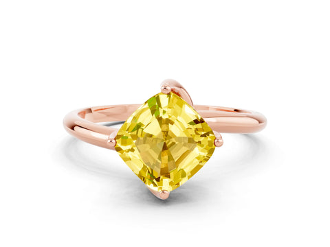 Rose gold Cushion Cut Yellow Sapphire Solitaire Engagement Ring with Four-Prong Setting and Classic Band_12