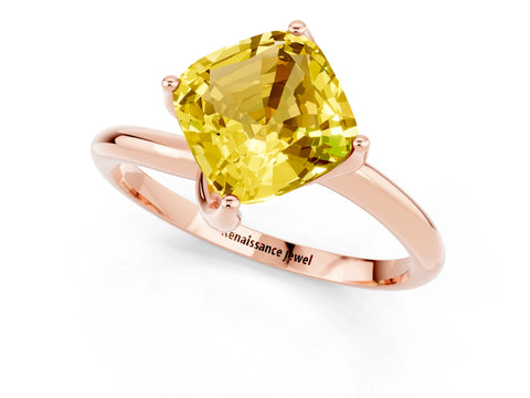 Rose gold Cushion Cut Yellow Sapphire Solitaire Engagement Ring with Four-Prong Setting and Classic Band_13