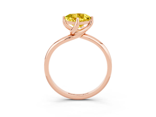 Rose gold Cushion Cut Yellow Sapphire Solitaire Engagement Ring with Four-Prong Setting and Classic Band
