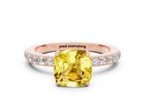 Rose gold Cushion Cut Yellow Sapphire Solitaire Engagement Ring with Pavé Band and Four-Prong Setting_24