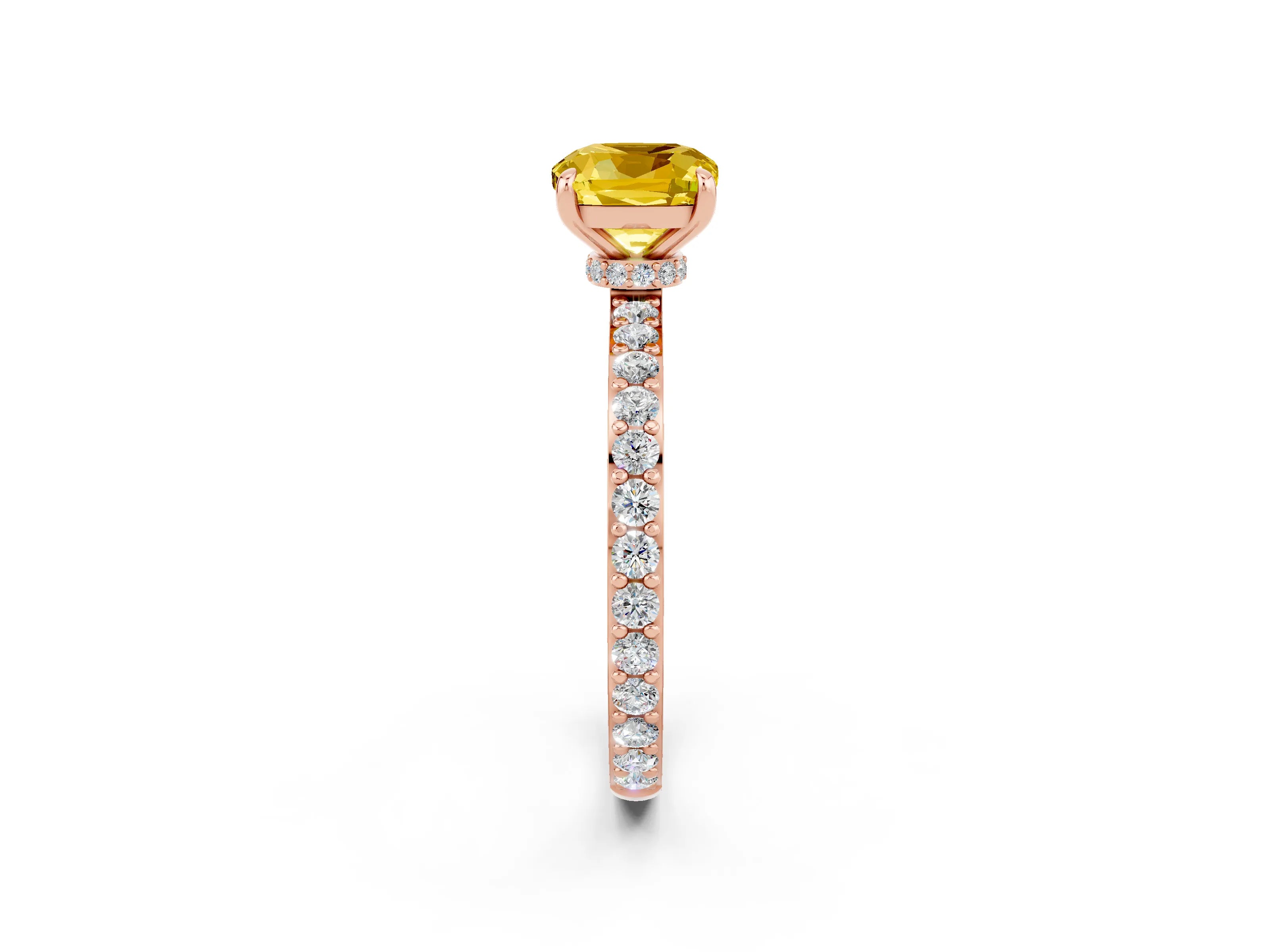 Rose gold Cushion Cut Yellow Sapphire Solitaire Engagement Ring with Pavé Band and Four-Prong Setting_26