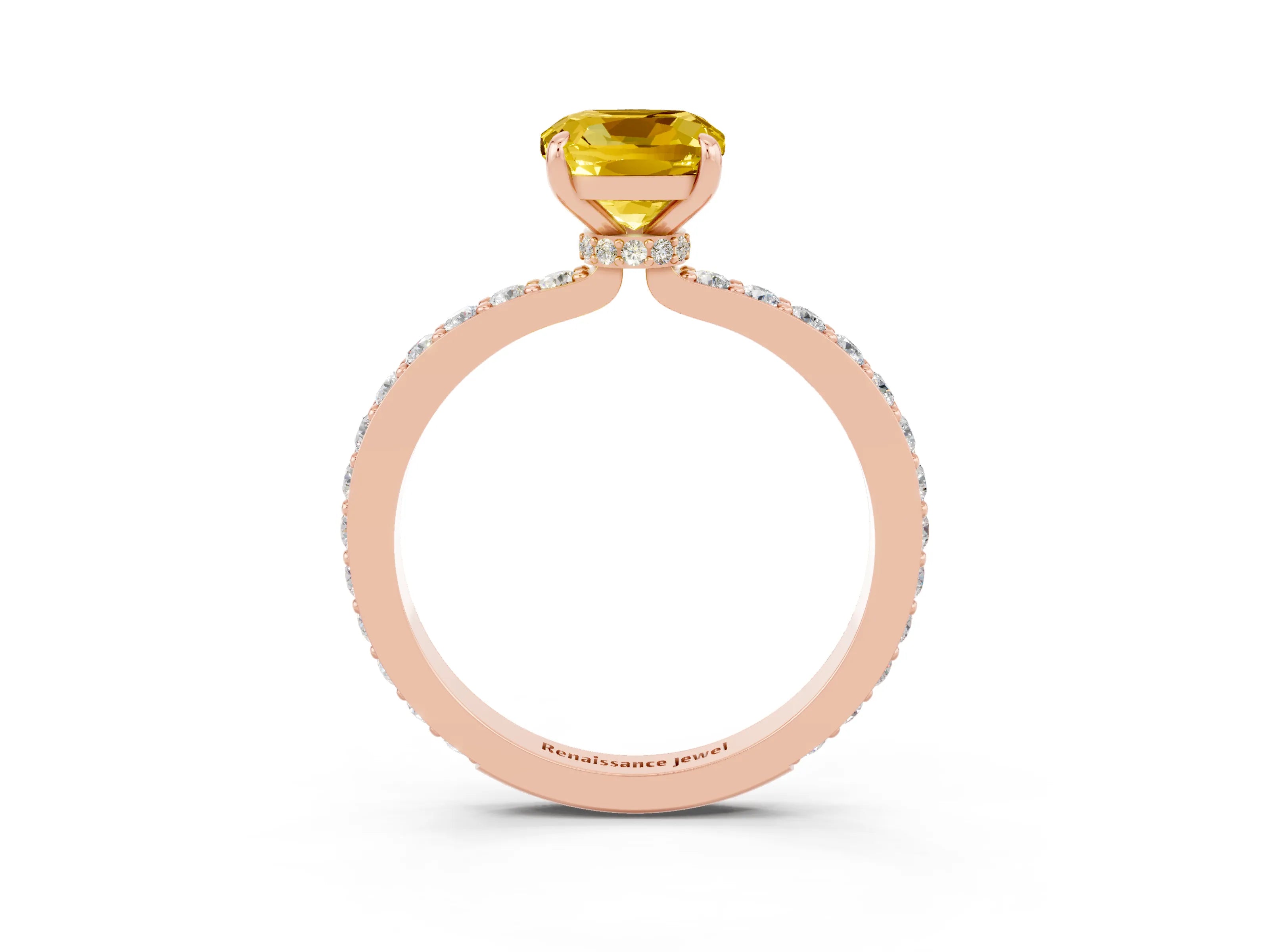 Rose gold Cushion Cut Yellow Sapphire Solitaire Engagement Ring with Pavé Band and Four-Prong Setting_27