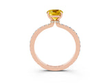 Rose gold Cushion Cut Yellow Sapphire Solitaire Engagement Ring with Pavé Band and Four-Prong Setting_27