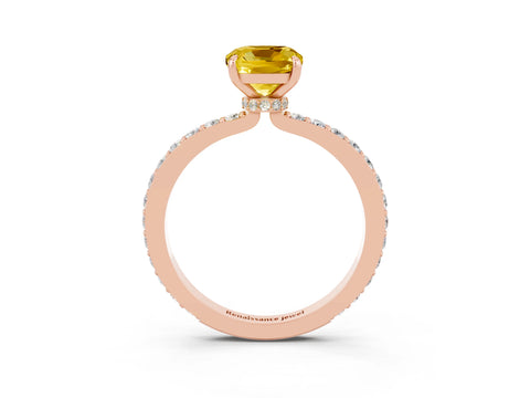 Rose gold Cushion Cut Yellow Sapphire Solitaire Engagement Ring with Pavé Band and Four-Prong Setting_27