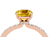 Rose gold Cushion Cut Yellow Sapphire Solitaire Engagement Ring with Pavé Band and Four-Prong Setting_28