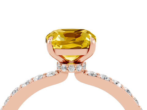 Rose gold Cushion Cut Yellow Sapphire Solitaire Engagement Ring with Pavé Band and Four-Prong Setting_28