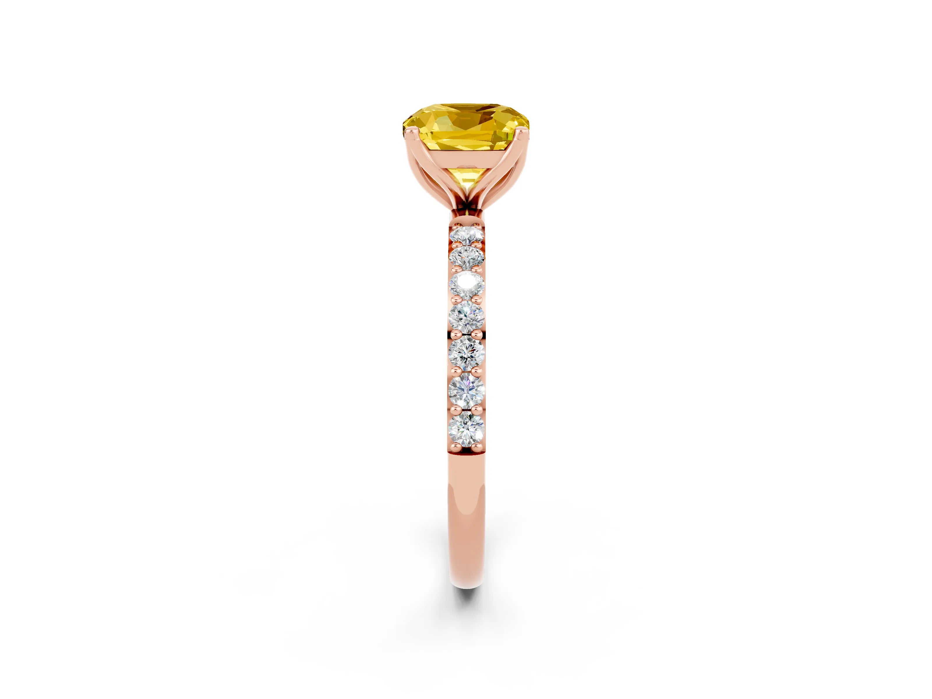 Rose gold Cushion Cut Yellow Sapphire Solitaire Engagement Ring with Pavé Band and Prong Setting_2
