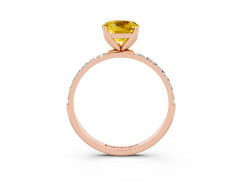 Rose gold Cushion Cut Yellow Sapphire Solitaire Engagement Ring with Pavé Band and Prong Setting_3