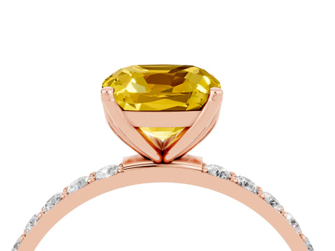 Rose gold Cushion Cut Yellow Sapphire Solitaire Engagement Ring with Pavé Band and Prong Setting_4
