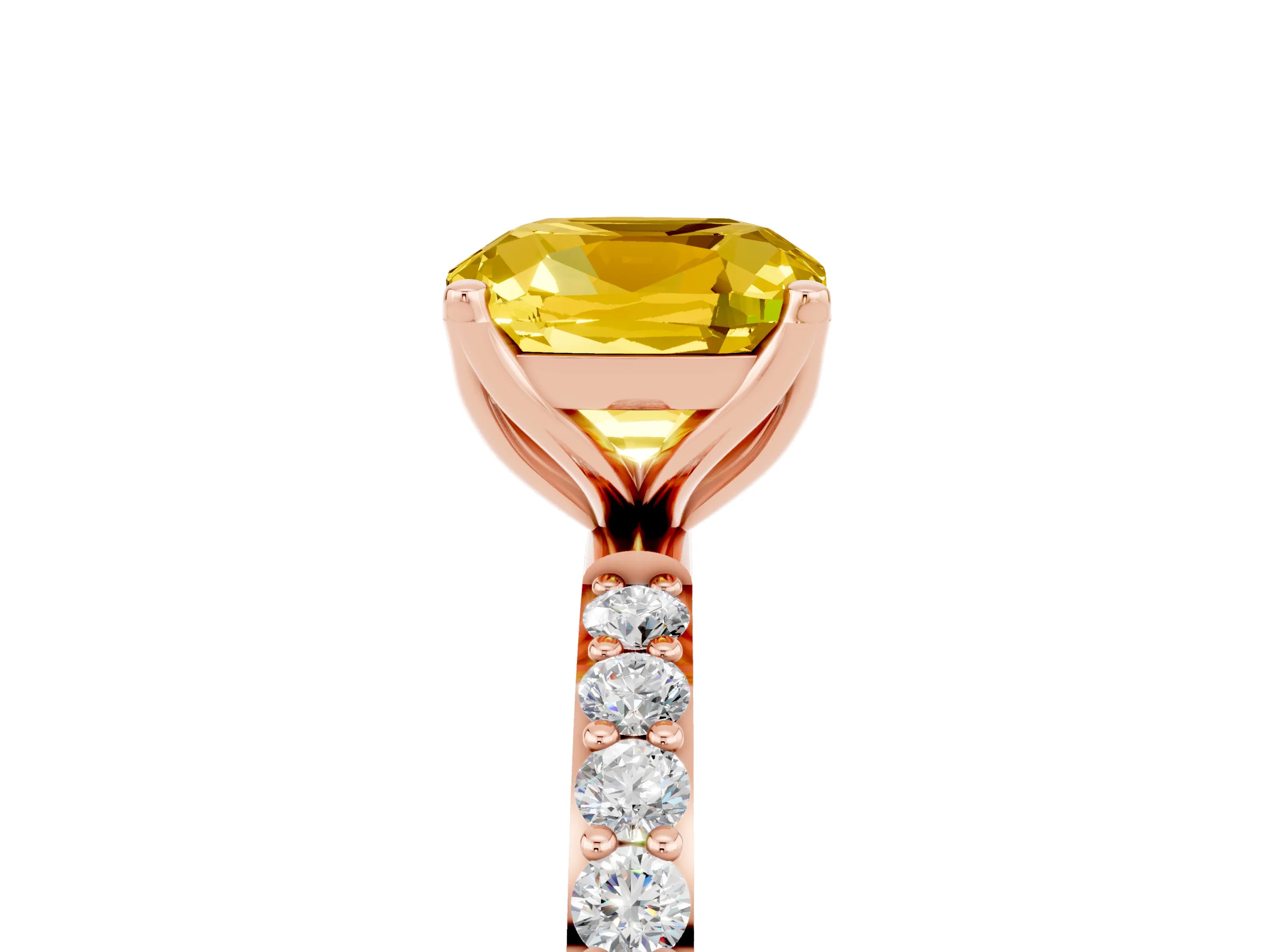 Rose gold Cushion Cut Yellow Sapphire Solitaire Engagement Ring with Pavé Band and Prong Setting_5