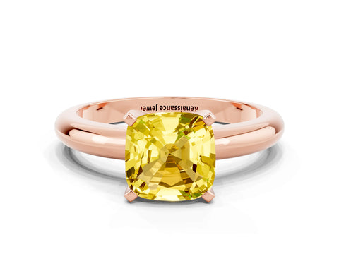 Rose gold Cushion Cut Yellow Sapphire Solitaire Engagement Ring with Round Band and Four-Prong Setting_24