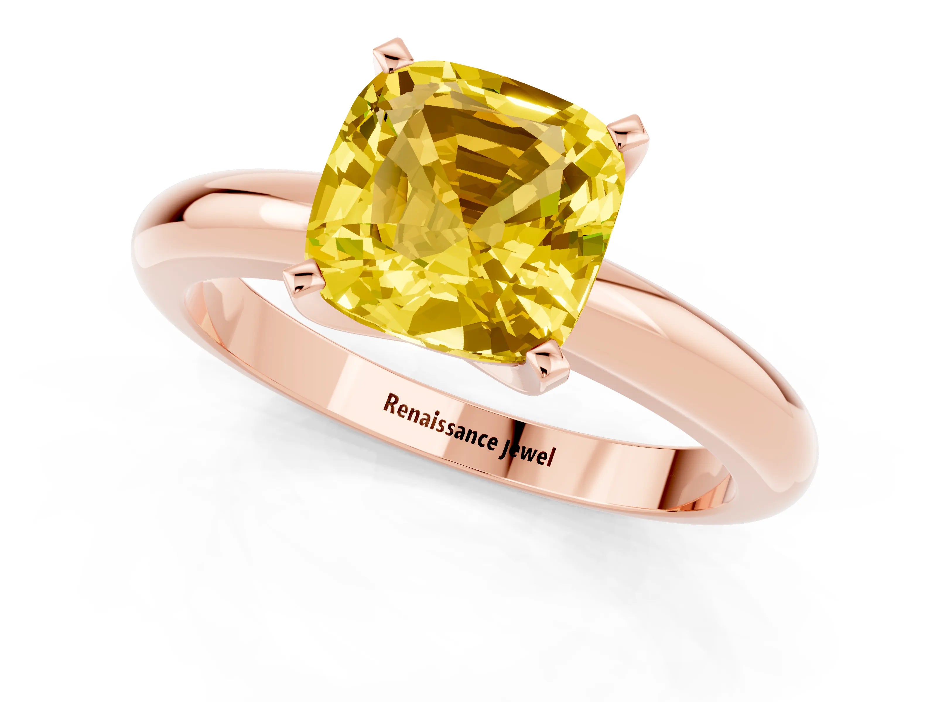 Rose gold Cushion Cut Yellow Sapphire Solitaire Engagement Ring with Round Band and Four-Prong Setting_25