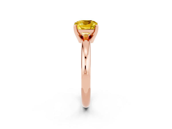 Rose gold Cushion Cut Yellow Sapphire Solitaire Engagement Ring with Round Band and Four-Prong Setting