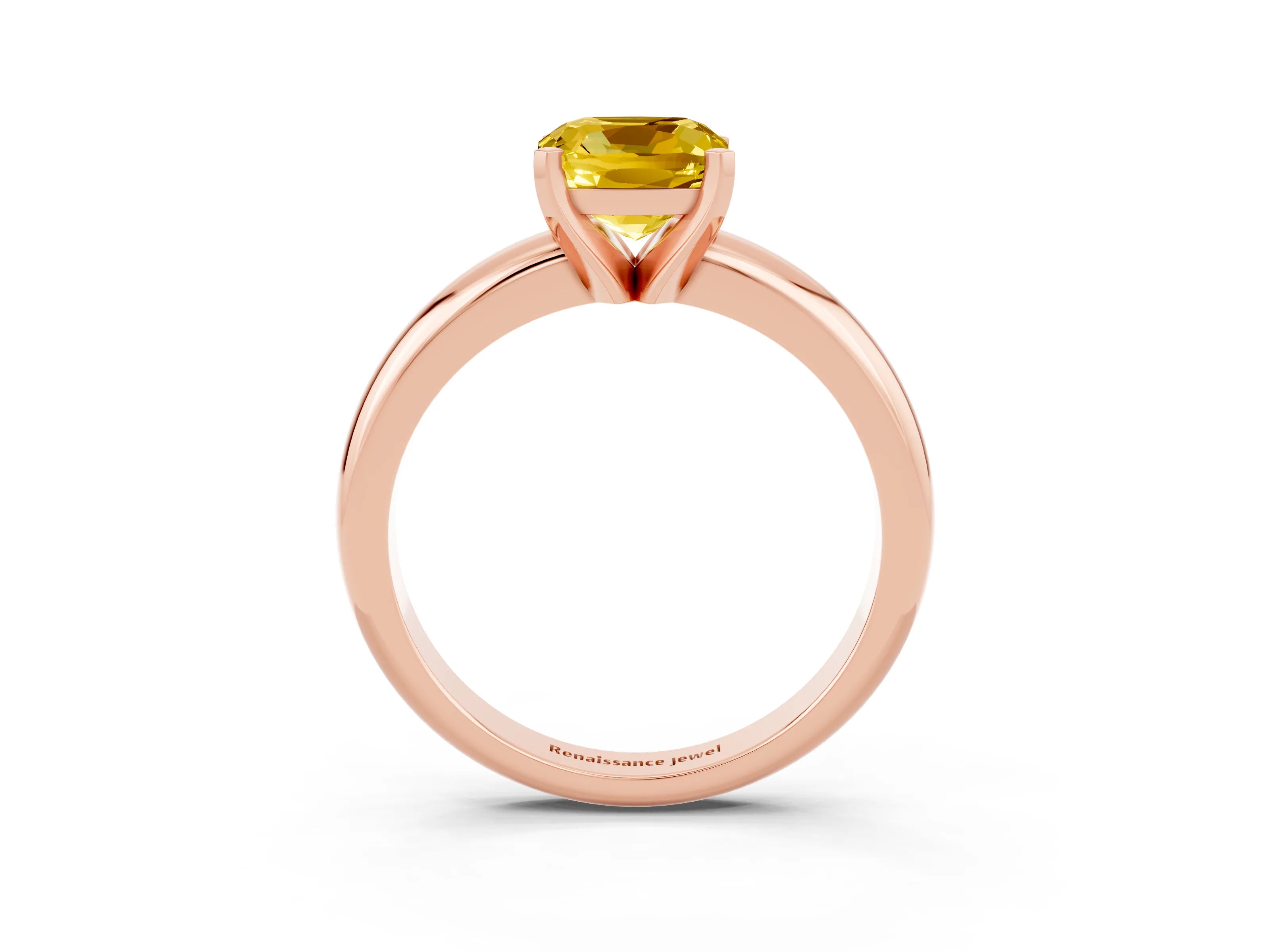 Rose gold Cushion Cut Yellow Sapphire Solitaire Engagement Ring with Round Band and Four-Prong Setting_27