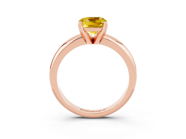 Rose gold Cushion Cut Yellow Sapphire Solitaire Engagement Ring with Round Band and Four-Prong Setting