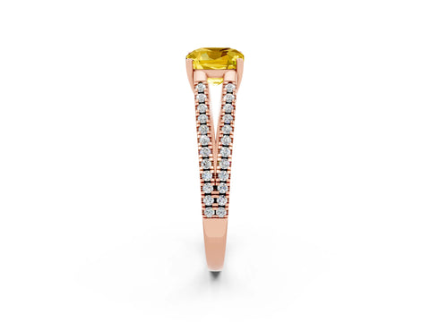 Rose gold Cushion Cut Yellow Sapphire Solitaire Engagement Ring with Split Shank Pavé Band_14