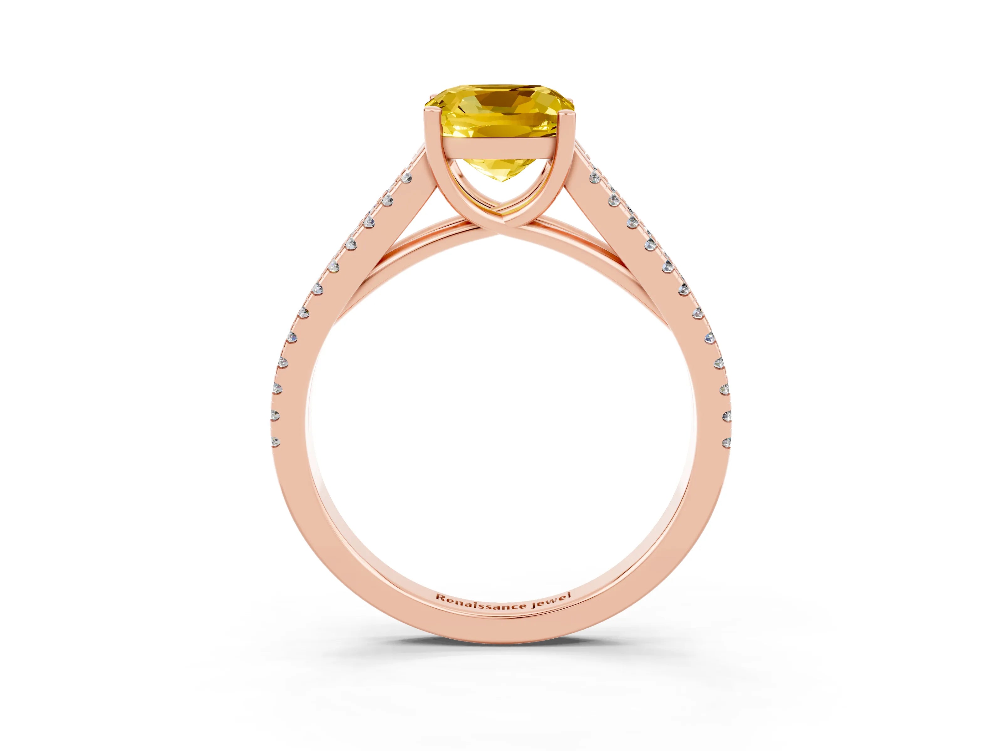 Rose gold Cushion Cut Yellow Sapphire Solitaire Engagement Ring with Split Shank Pavé Band_15