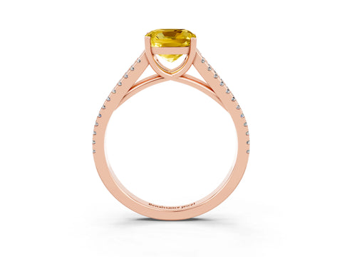 Rose gold Cushion Cut Yellow Sapphire Solitaire Engagement Ring with Split Shank Pavé Band_15