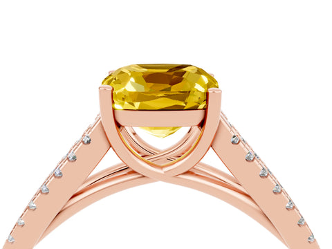 Rose gold Cushion Cut Yellow Sapphire Solitaire Engagement Ring with Split Shank Pavé Band_16