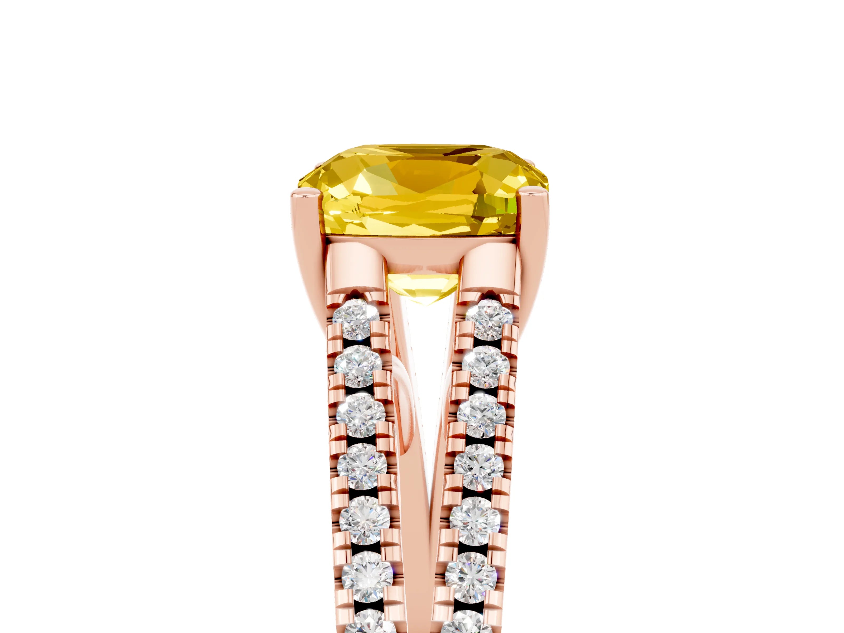 Rose gold Cushion Cut Yellow Sapphire Solitaire Engagement Ring with Split Shank Pavé Band_17