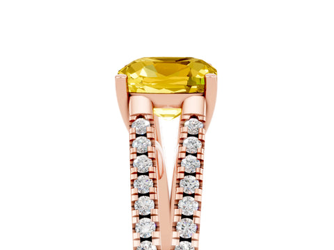 Rose gold Cushion Cut Yellow Sapphire Solitaire Engagement Ring with Split Shank Pavé Band_17