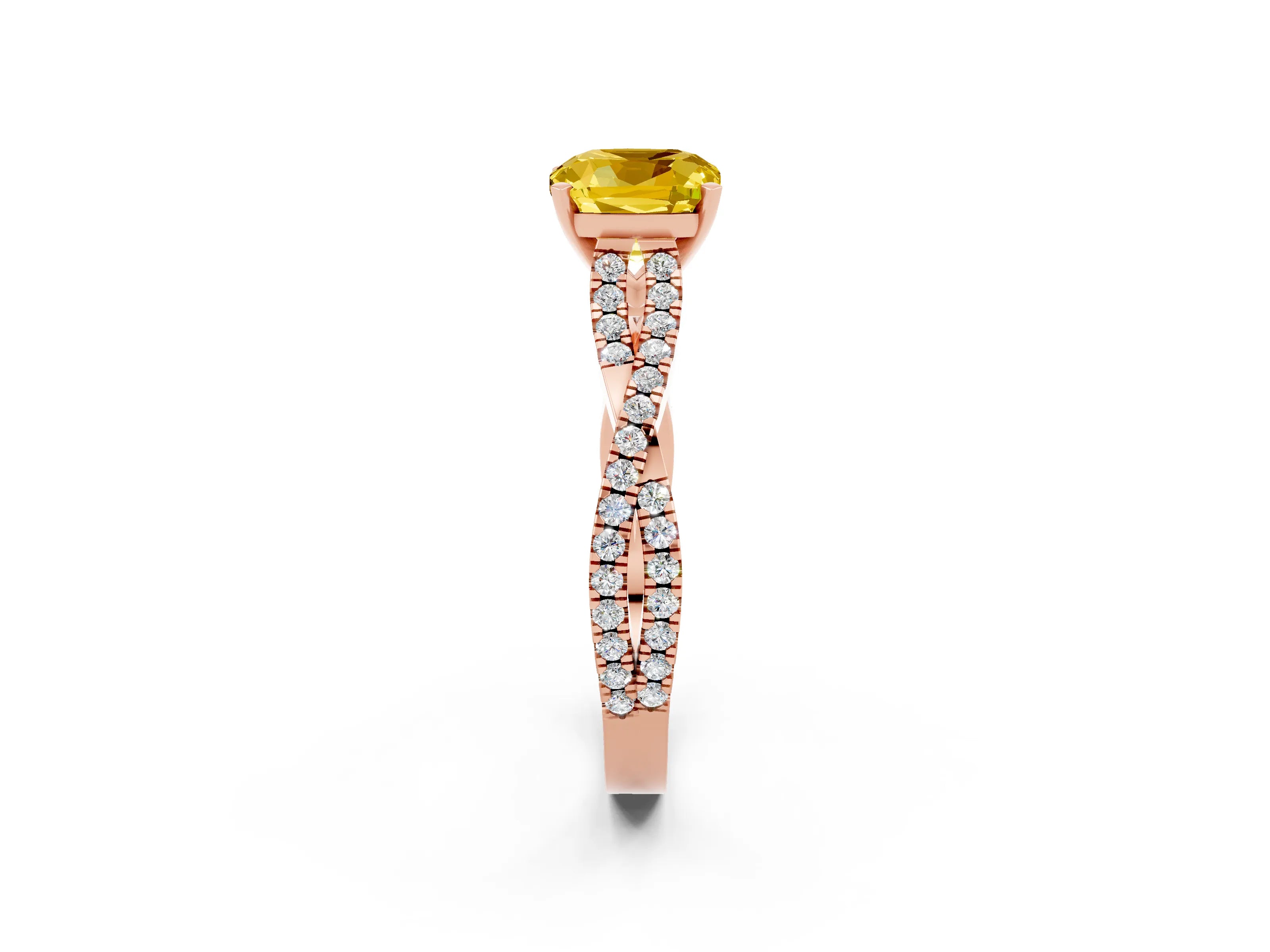 Rose gold Cushion Cut Yellow Sapphire Solitaire Engagement Ring with Twisted Pavé Band and Four-Prong Setting_26