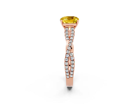 Rose gold Cushion Cut Yellow Sapphire Solitaire Engagement Ring with Twisted Pavé Band and Four-Prong Setting_26