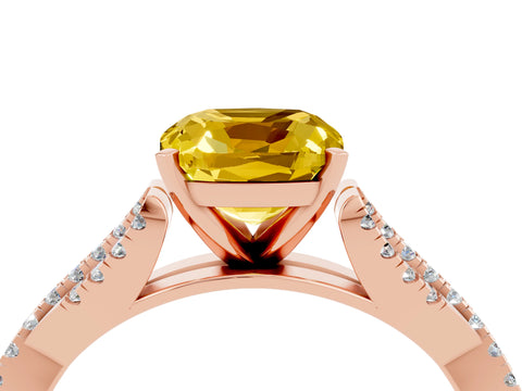 Rose gold Cushion Cut Yellow Sapphire Solitaire Engagement Ring with Twisted Pavé Band and Four-Prong Setting_28
