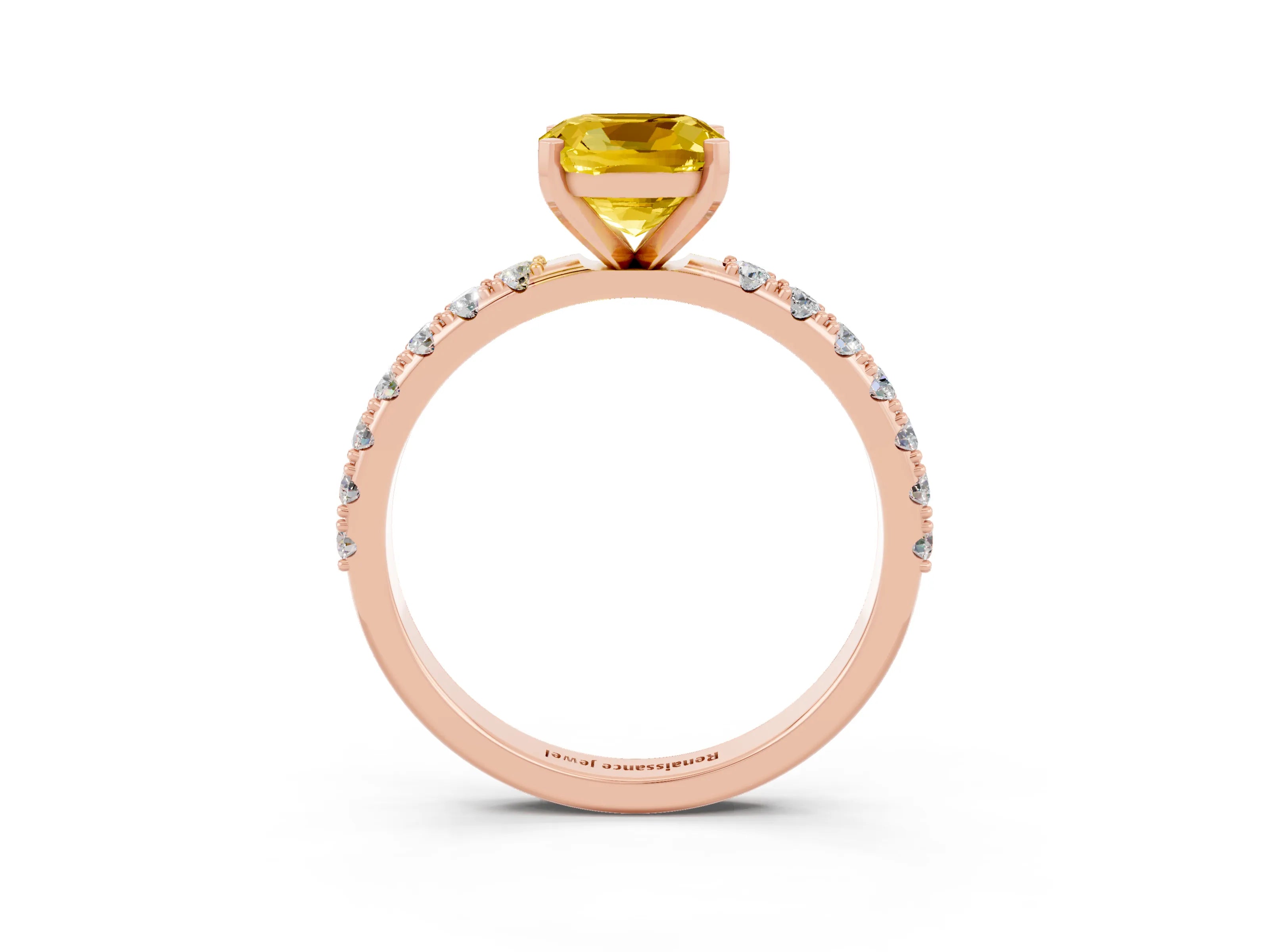 Rose gold Cushion Cut Yellow Sapphire Solitaire Pavé Band with Four-Prong Setting_27