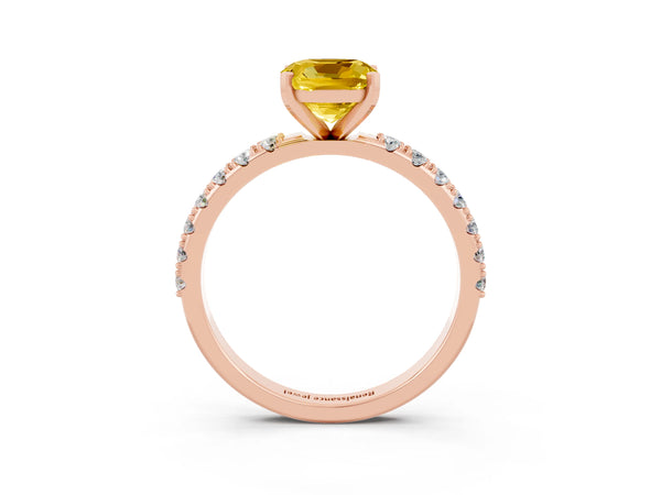 Rose gold Cushion Cut Yellow Sapphire Solitaire Pavé Band with Four-Prong Setting