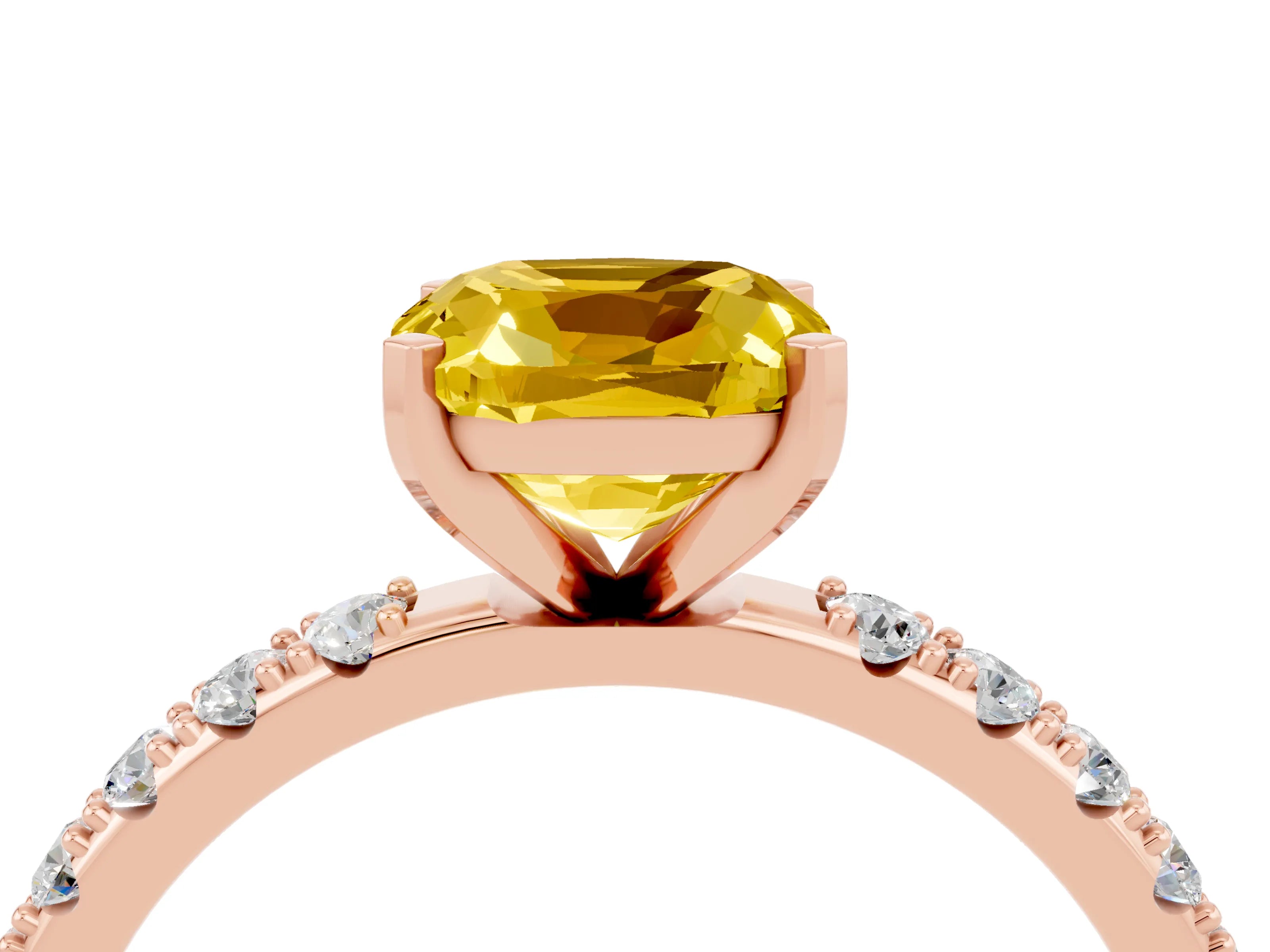 Rose gold Cushion Cut Yellow Sapphire Solitaire Pavé Band with Four-Prong Setting_28