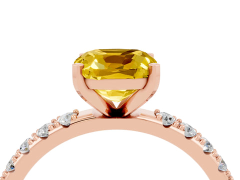 Rose gold Cushion Cut Yellow Sapphire Solitaire Pavé Band with Four-Prong Setting_28