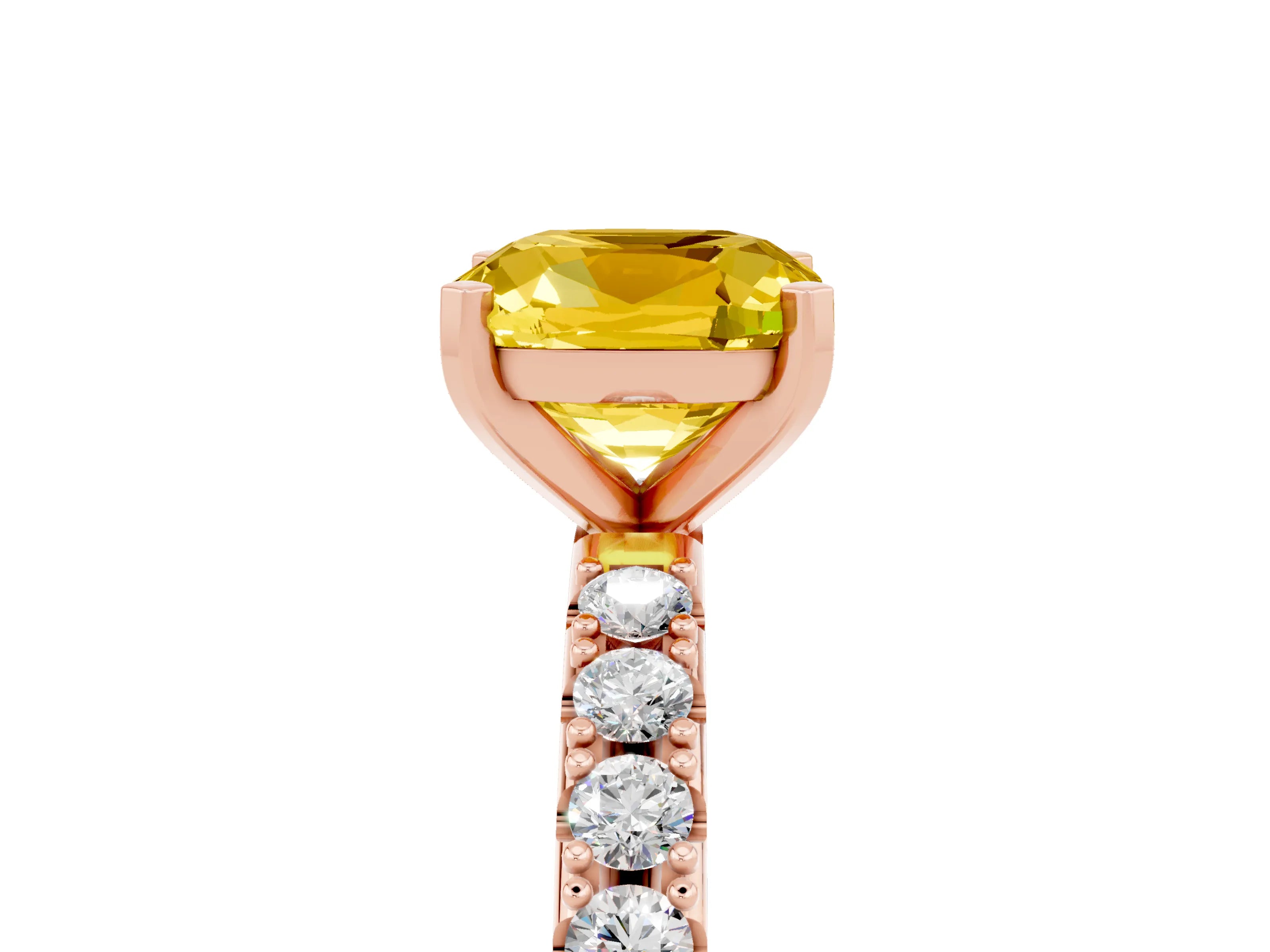Rose gold Cushion Cut Yellow Sapphire Solitaire Pavé Band with Four-Prong Setting_29