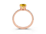 Rose gold Cushion Cut Yellow Sapphire Solitaire Pavé Engagement Ring with Round Band and Prong Setting_15