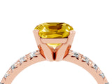 Rose gold Cushion Cut Yellow Sapphire Solitaire Pavé Engagement Ring with Round Band and Prong Setting_16