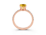 Rose gold Cushion Cut Yellow Sapphire Solitaire Pavé Engagement Ring with Round Band and Prong Setting_87