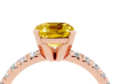 Rose gold Cushion Cut Yellow Sapphire Solitaire Pavé Engagement Ring with Round Band and Prong Setting_88