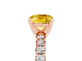 Rose gold Cushion Cut Yellow Sapphire Solitaire Pavé Engagement Ring with Round Band and Prong Setting_89