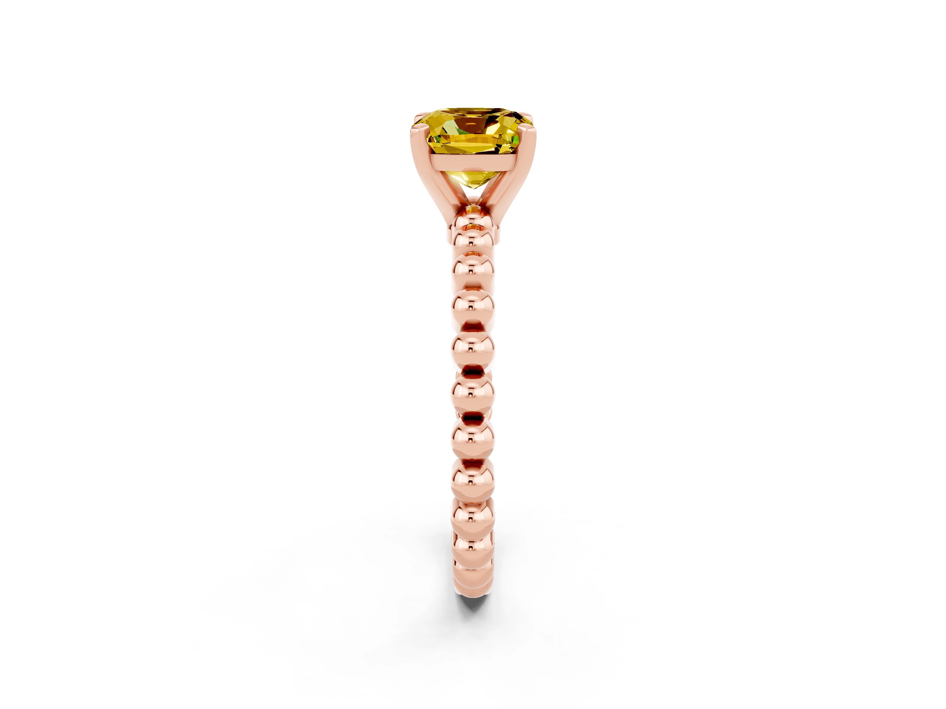 Rose gold Cushion Cut Yellow Sapphire Solitaire Ring with Beaded Band and Prong Setting_2