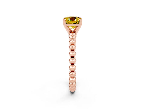 Rose gold Cushion Cut Yellow Sapphire Solitaire Ring with Beaded Band and Prong Setting_2