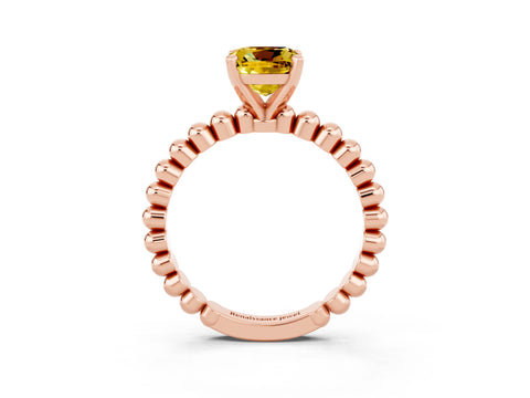 Rose gold Cushion Cut Yellow Sapphire Solitaire Ring with Beaded Band and Prong Setting_3