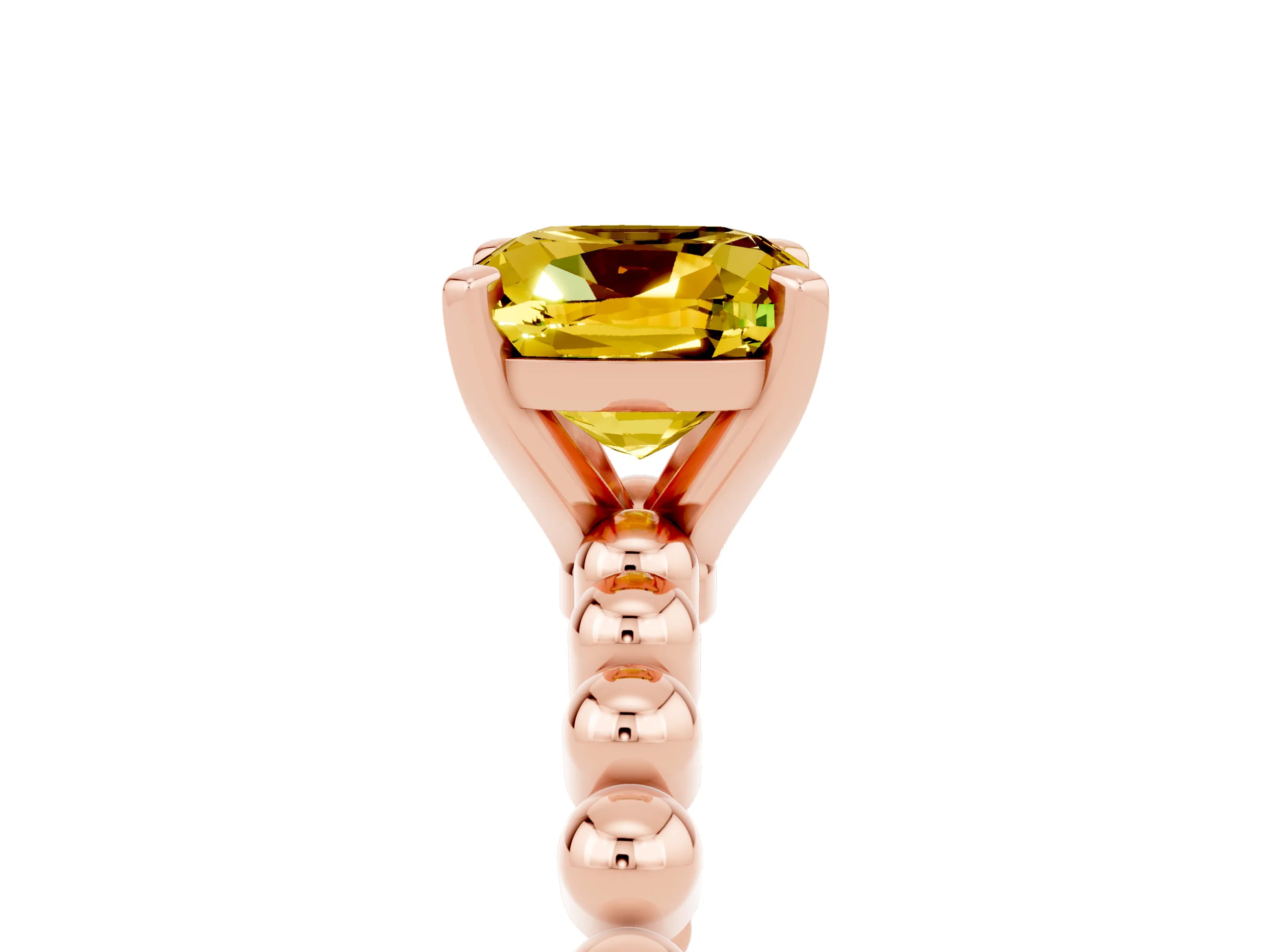 Rose gold Cushion Cut Yellow Sapphire Solitaire Ring with Beaded Band and Prong Setting_5