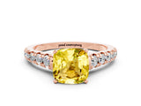 Rose gold Cushion Cut Yellow Sapphire Solitaire Ring with Cathedral Setting and Pavé Band_24